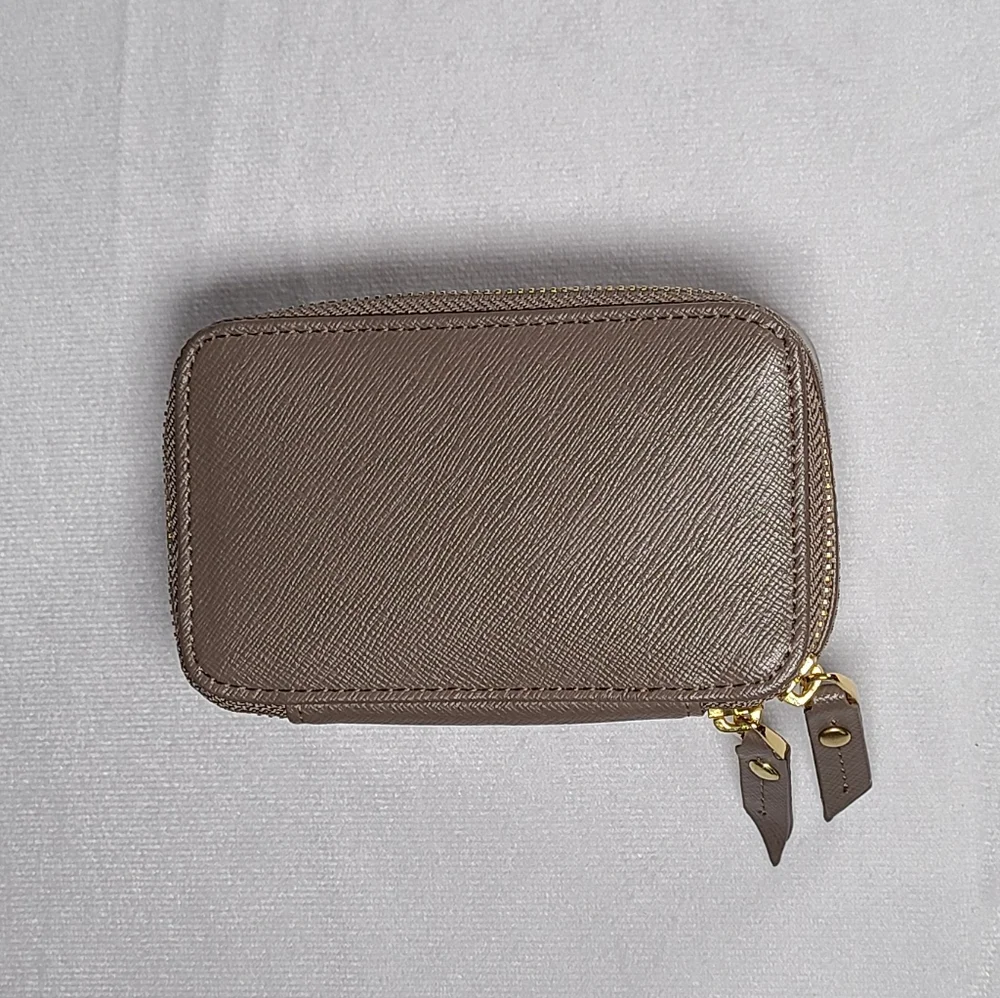 Neiman Marcus Saffiano Small Travel Jewlery Case Box Grey